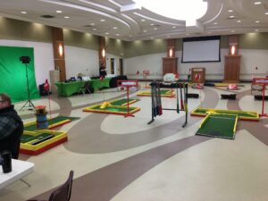 Mini Golf To Go set up and ready for students at Morningside College